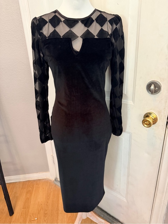 Disturbia Dresses & Skirts - Disturbia | Harlequin Black Sheer-Panel Midi Dress w Diamond Mesh in velvet. us6